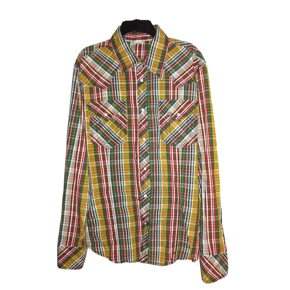 True Religion Plaid LS Western Shirt Pearl Snap Horseshoe Pockets Men's XXL